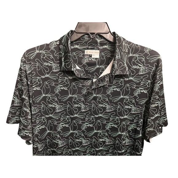 PGA TOUR Large Polo Shirt Golf Pro Series Black Green Bird UPF 30 Moisture Wick - Picture 4 of 5